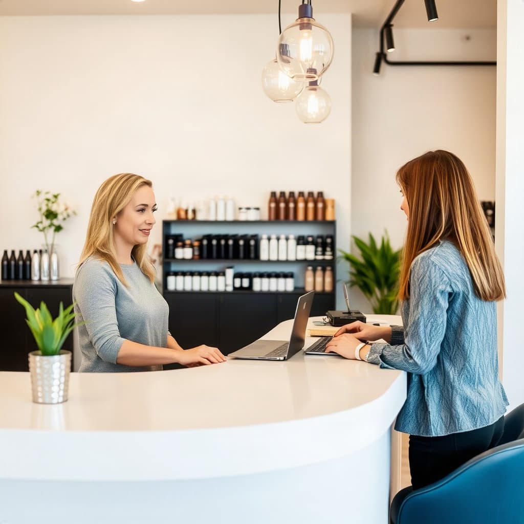 Recepcionista recebendo cliente
